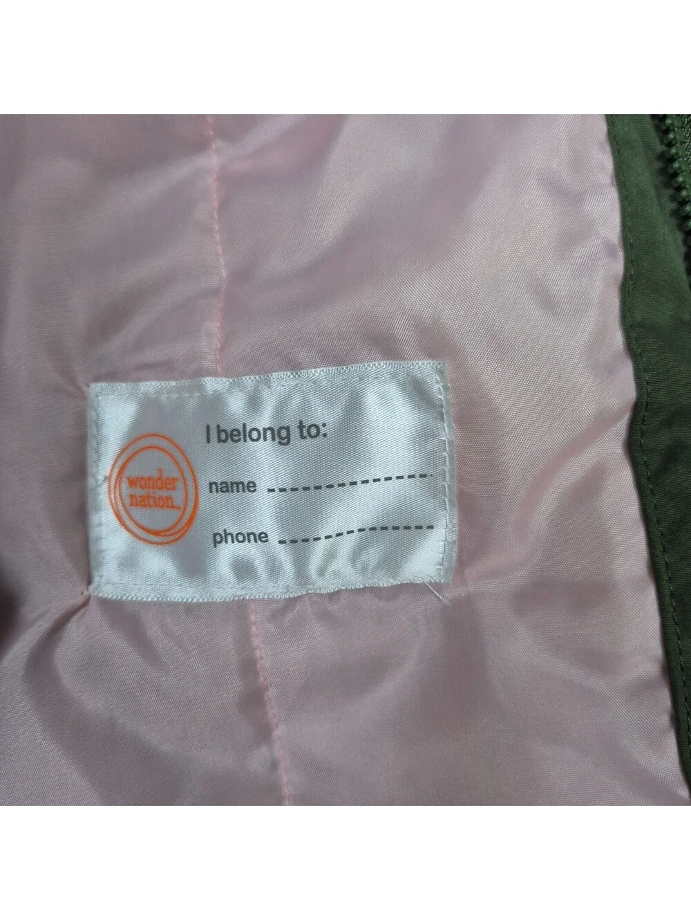 Wonder Nation Toddler Jacket 4T Khaki Green Pink Warm Cozy Lined